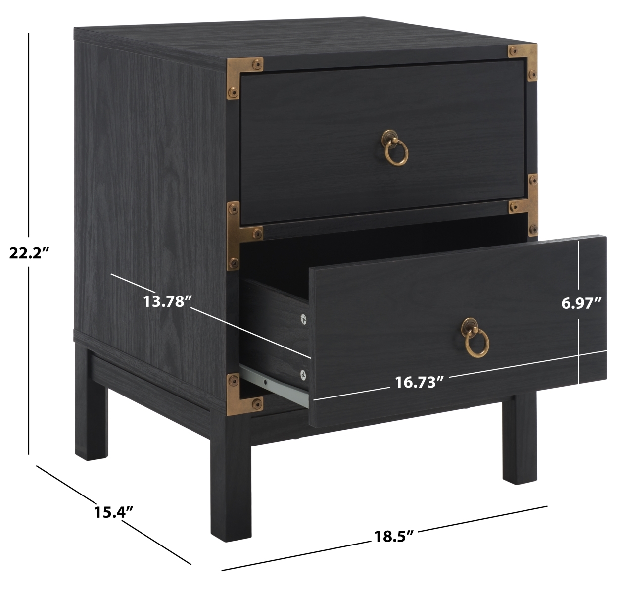 Galio 2 Drawer Nightstand - Black / Gold - Safavieh - Image 7