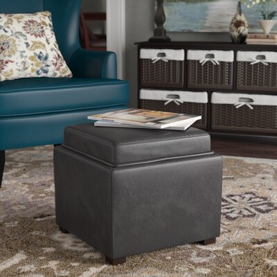 Newfield Tray Leather Cube Storage Ottoman - Image 0