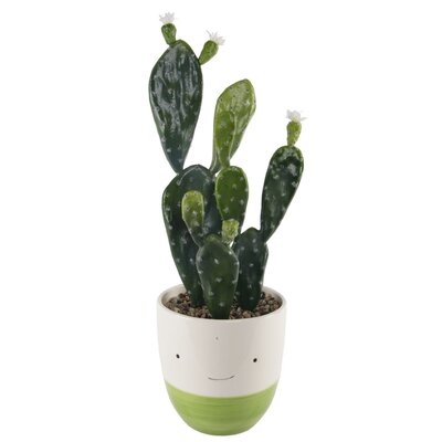 21" Tall Large Happy Face Ceramic Cactus Desktop Succulent Plant - Image 0
