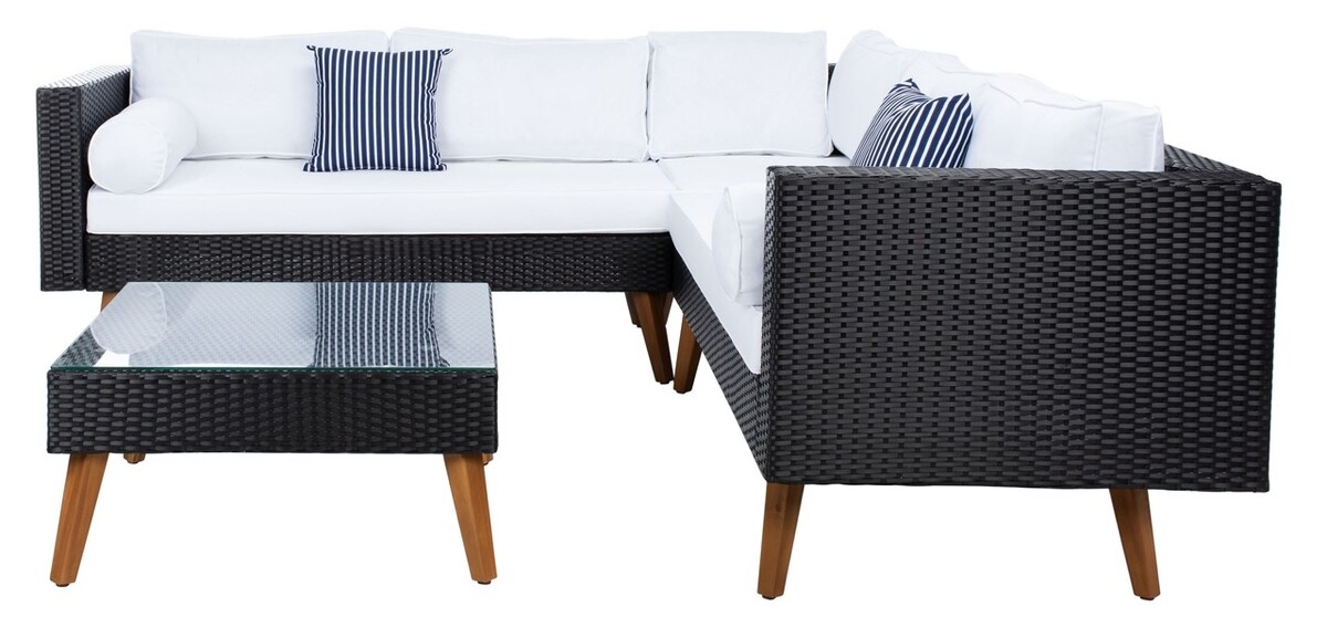 Analon Outdoor Sectional - Black/White - Safavieh - Image 0