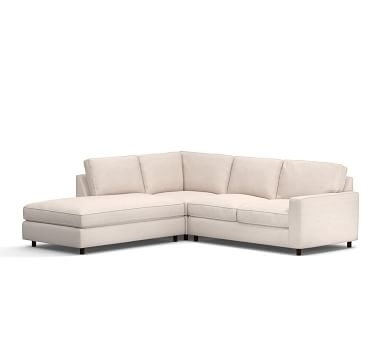 PB Comfort Square Arm Upholstered Left 3-Piece Bumper Sectional, Box Edge Memory Foam Cushions, Performance Heathered Basketweave Alabaster White - Image 1