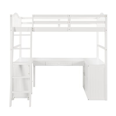 Twin Size Loft Bed With Drawers, Cabinet, Shelves And Desk, Wooden Loft Bed With Desk - Gray - Image 0