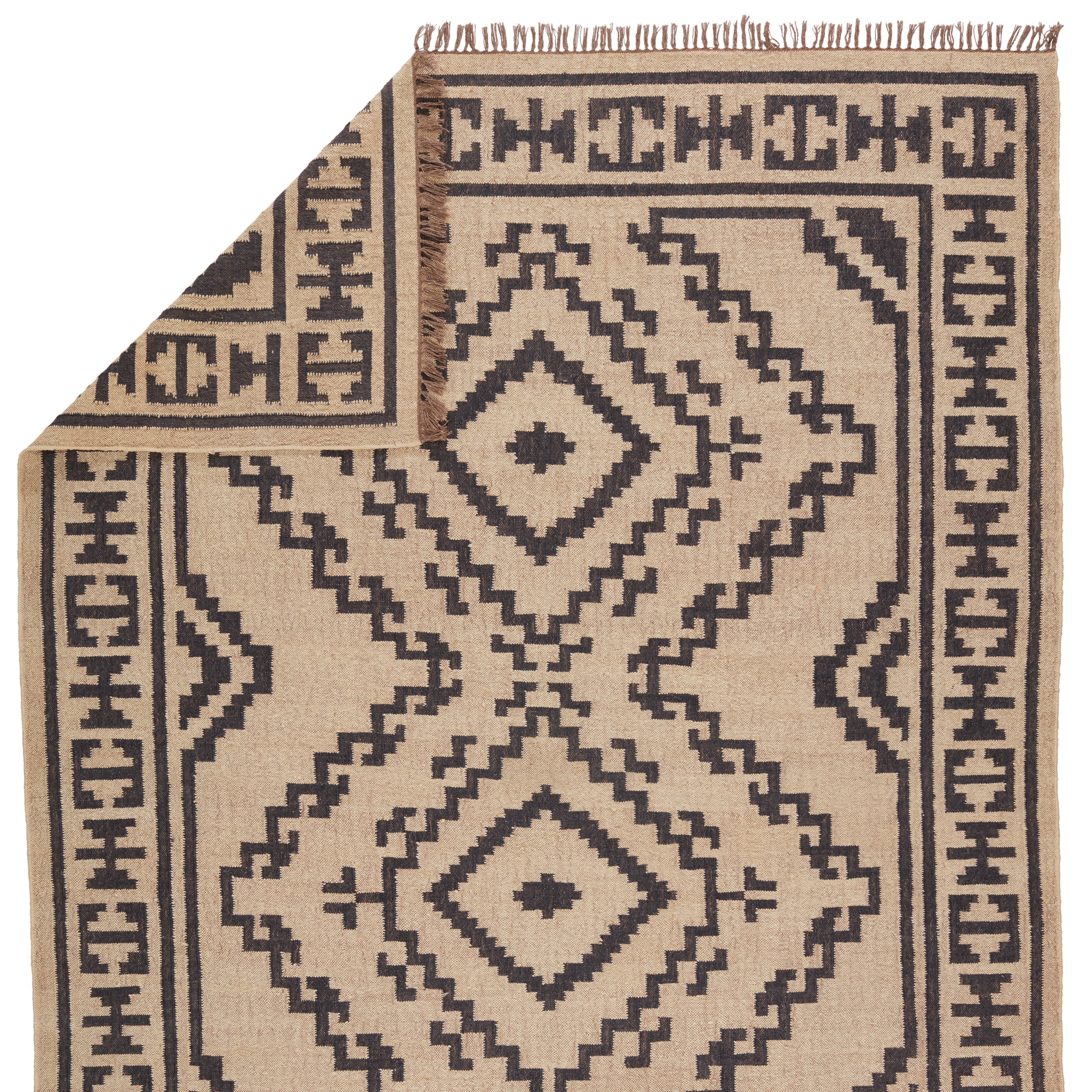 Jaima Handmade Tribal Beige/ Black Area Rug (5'X8') - Image 2