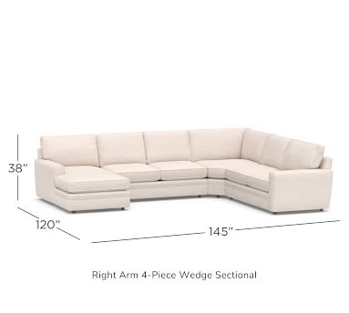 Pearce Square Arm Upholstered Left Arm 4-Piece Wedge Sectional, Down Blend Wrapped Cushions, Chenille Basketweave Oatmeal - Image 1
