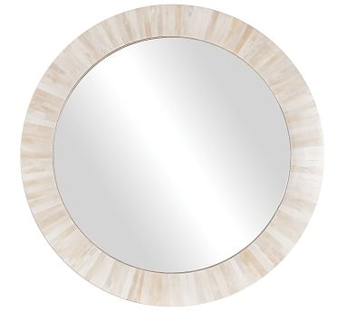 Nevaeh Round Bone Wall Mirror, White - 33" - Image 0
