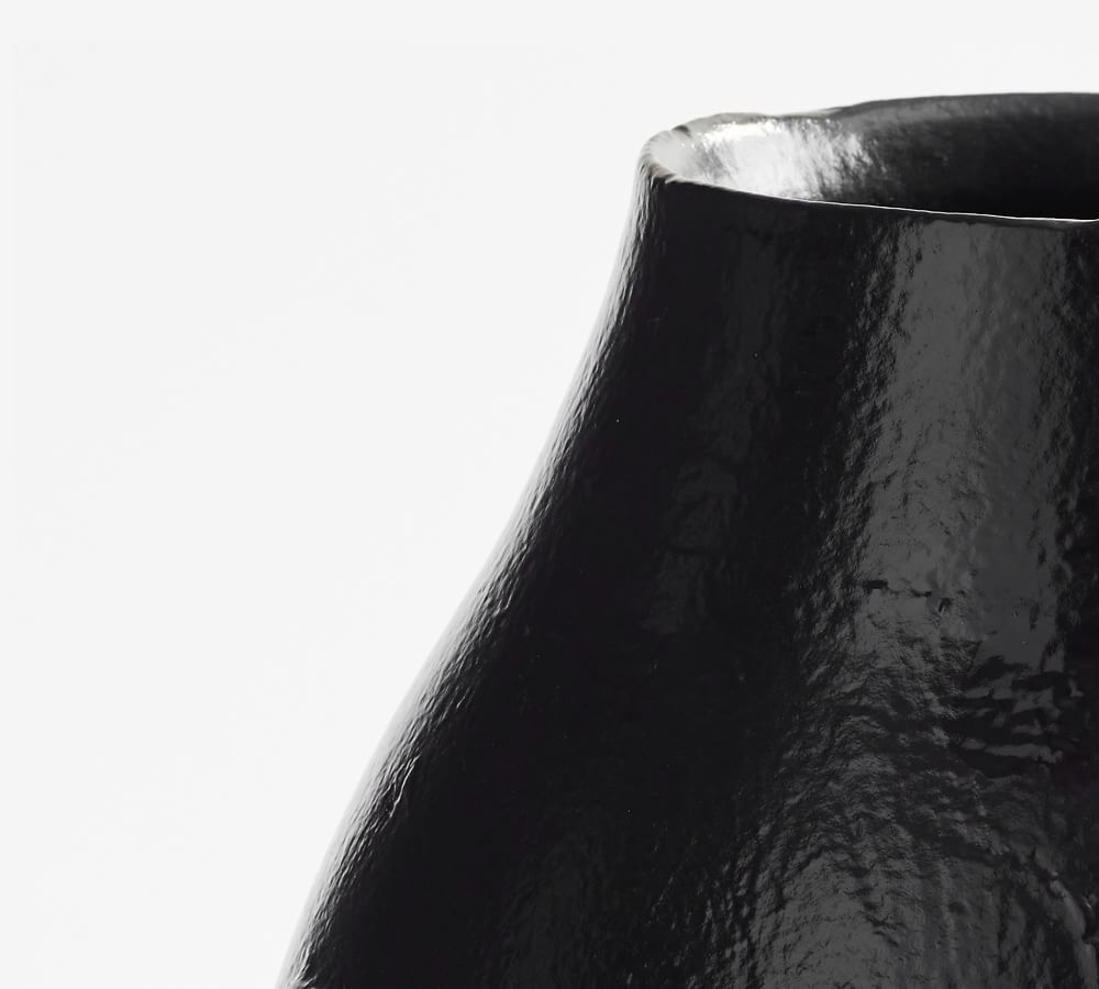 Artisan Handcrafted Terracotta Vase, Tall Round, Black - Image 1
