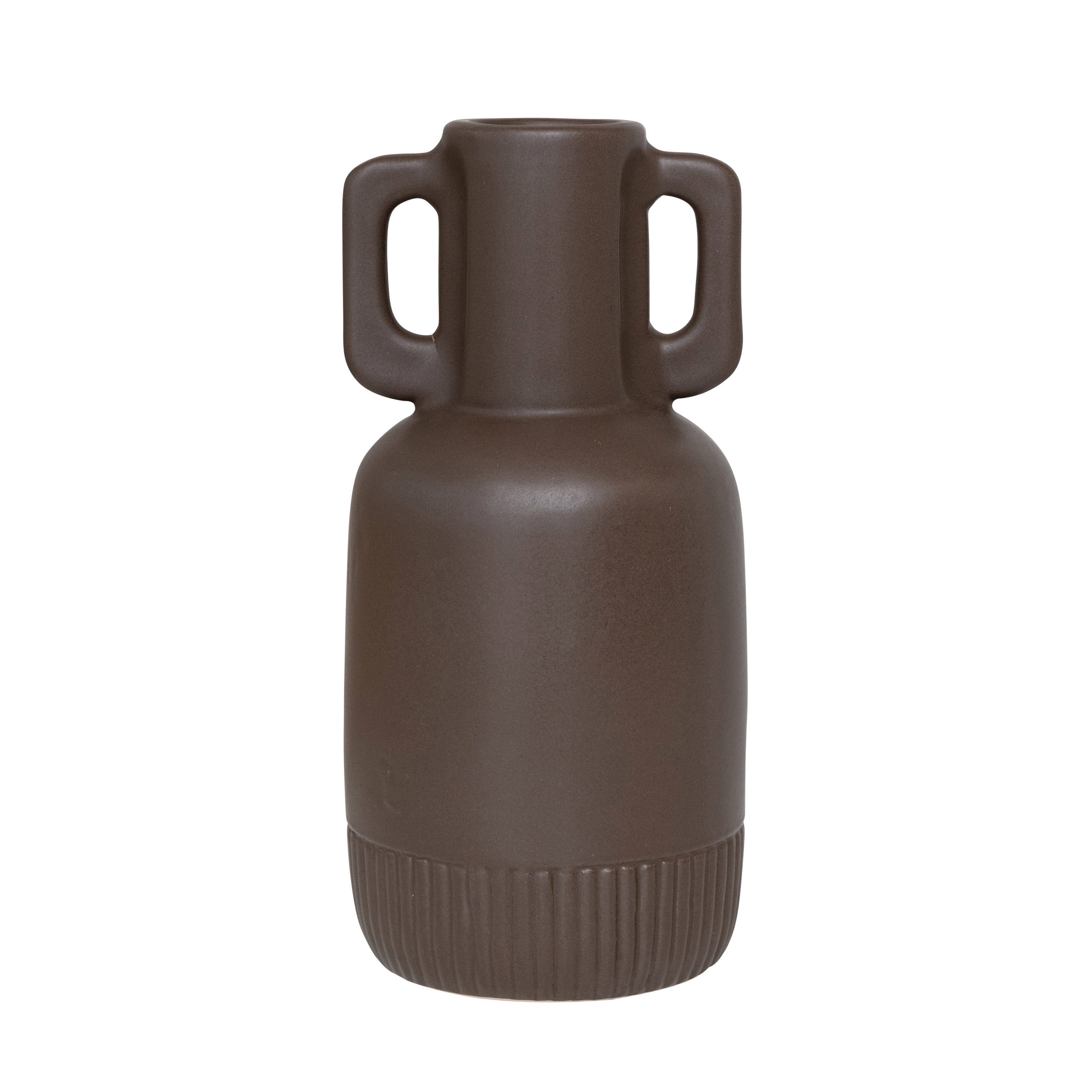  Ceramic Vase with Handles, Matte Brown - Image 0