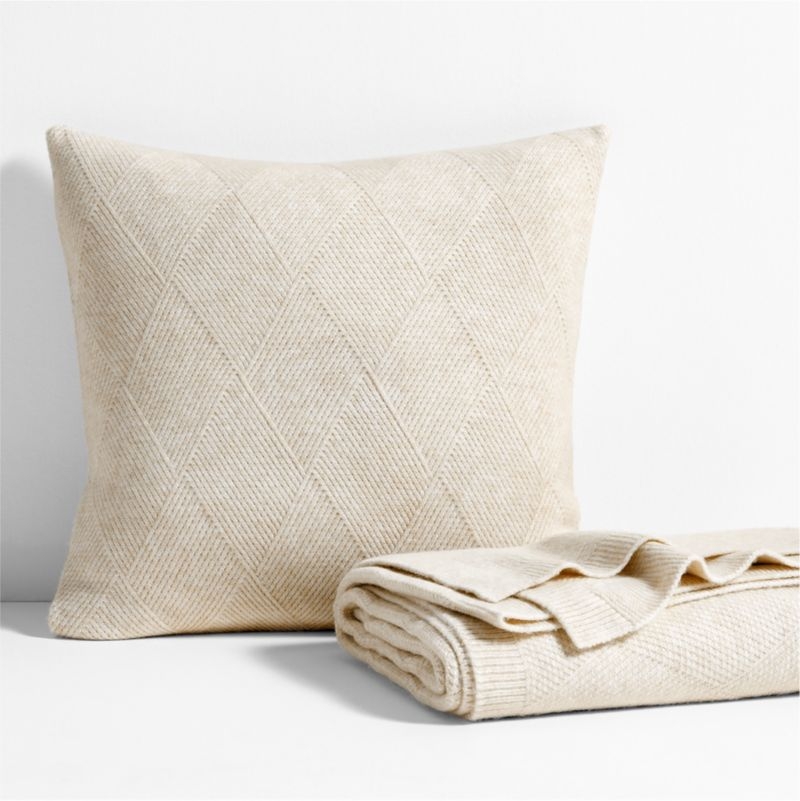 Diamond Knit 20x20 Travertine Beige Throw Pillow with Feather Insert - Image 2