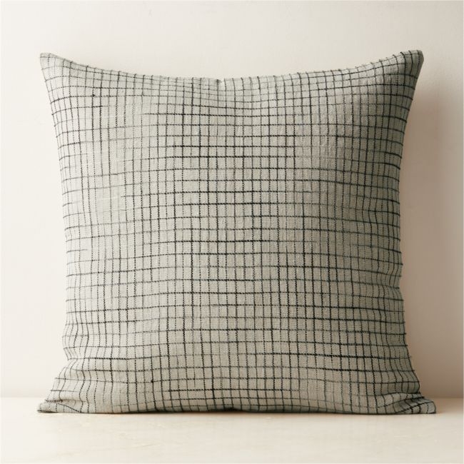 Tal Sand and Black Linen Throw Pillow with Feather-Down Insert 23"x23" - Image 0