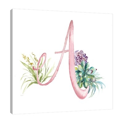 "Watercolor Succulents Monogram: A" Gallery Wrapped Canvas By Winston Porter - Image 0