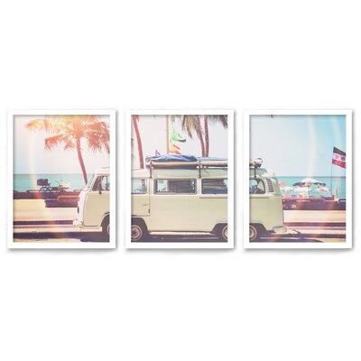Americanflat 3 Piece Framed Triptych VW Bus On The Coast By Sisi And Seb - Image 0