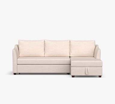 Celeste Upholstered Right Arm Trundle Sleeper with Storage Chaise Sectional, Polyester Wrapped Cushions, Performance Heathered Basketweave Dove - Image 5