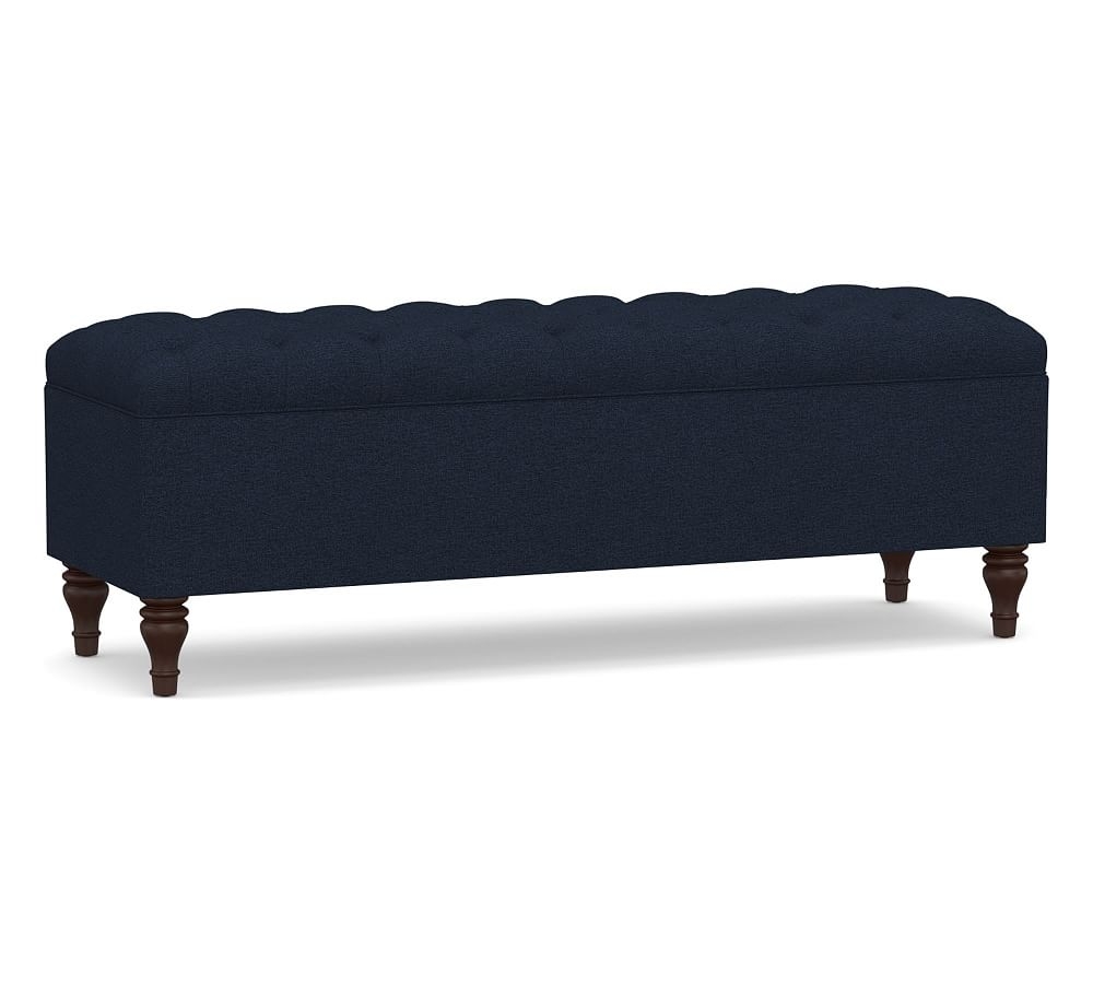 Lorraine Upholstered Tufted Queen Storage Bench, Performance Heathered Basketweave Navy - Image 0