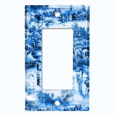 Metal Light Switch Plate Outlet Cover (Beautiful Blue Painting White  - Single Rocker) - Image 0