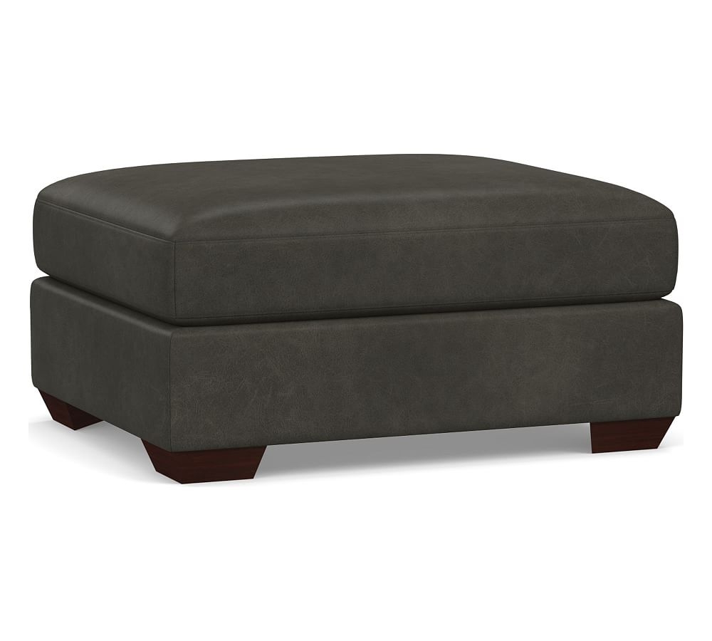Big Sur Leather Sectional Floater Ottoman, Down Blend Wrapped Cushions, Churchfield Ebony - Image 0