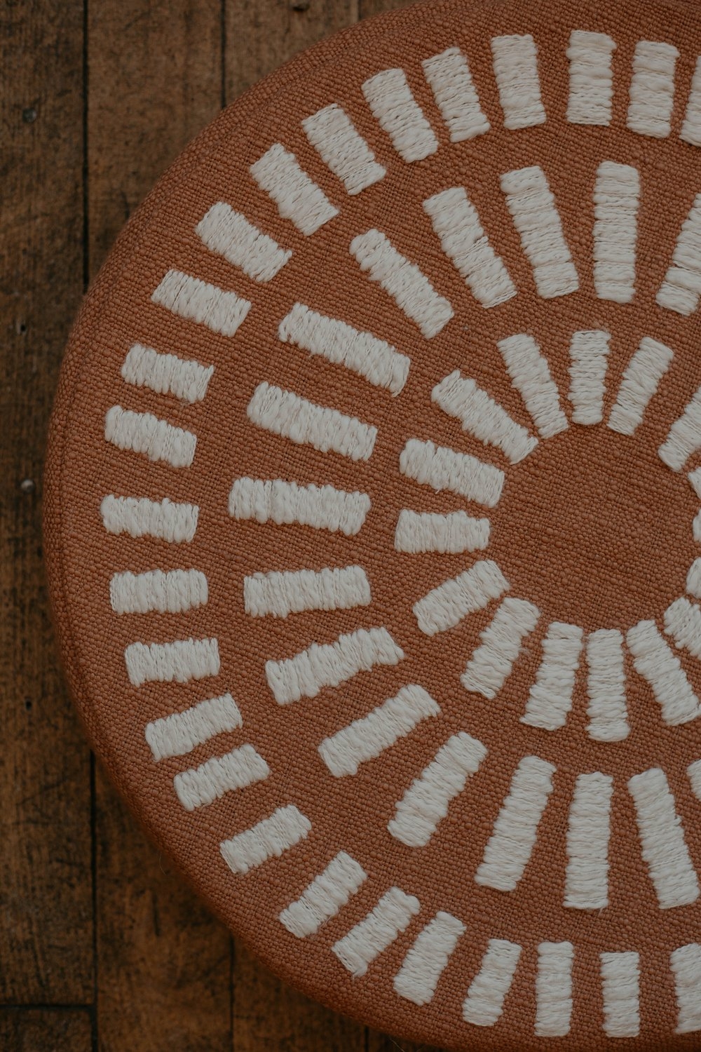 Disk Pillow with Raised Pattern, Burnt Orange & White Cotton, 16" x 16" - Image 5