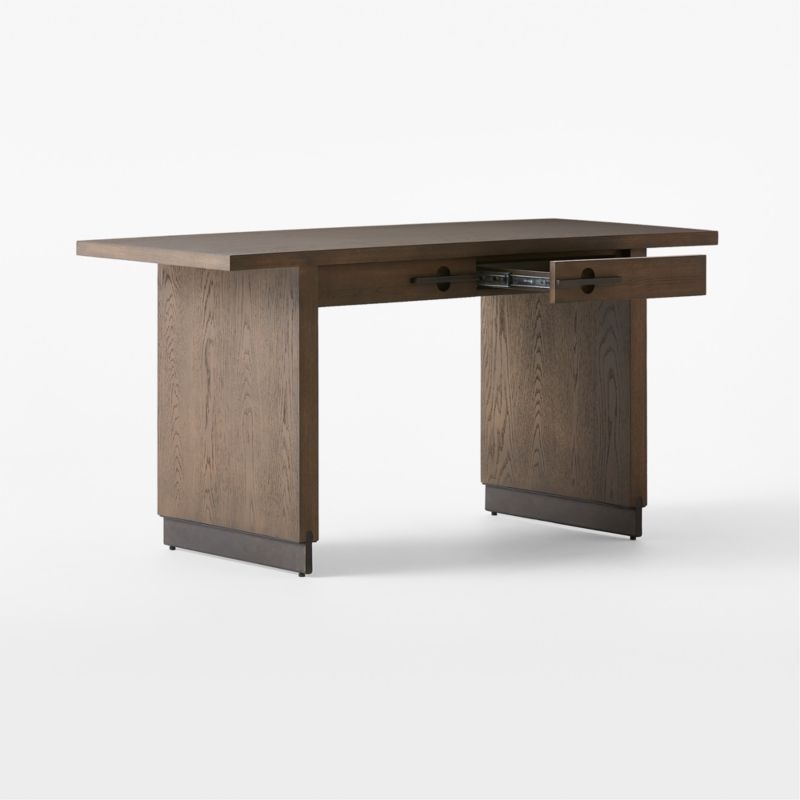 Stilt 2-Drawer Fumed Oak Wood Desk - Image 3