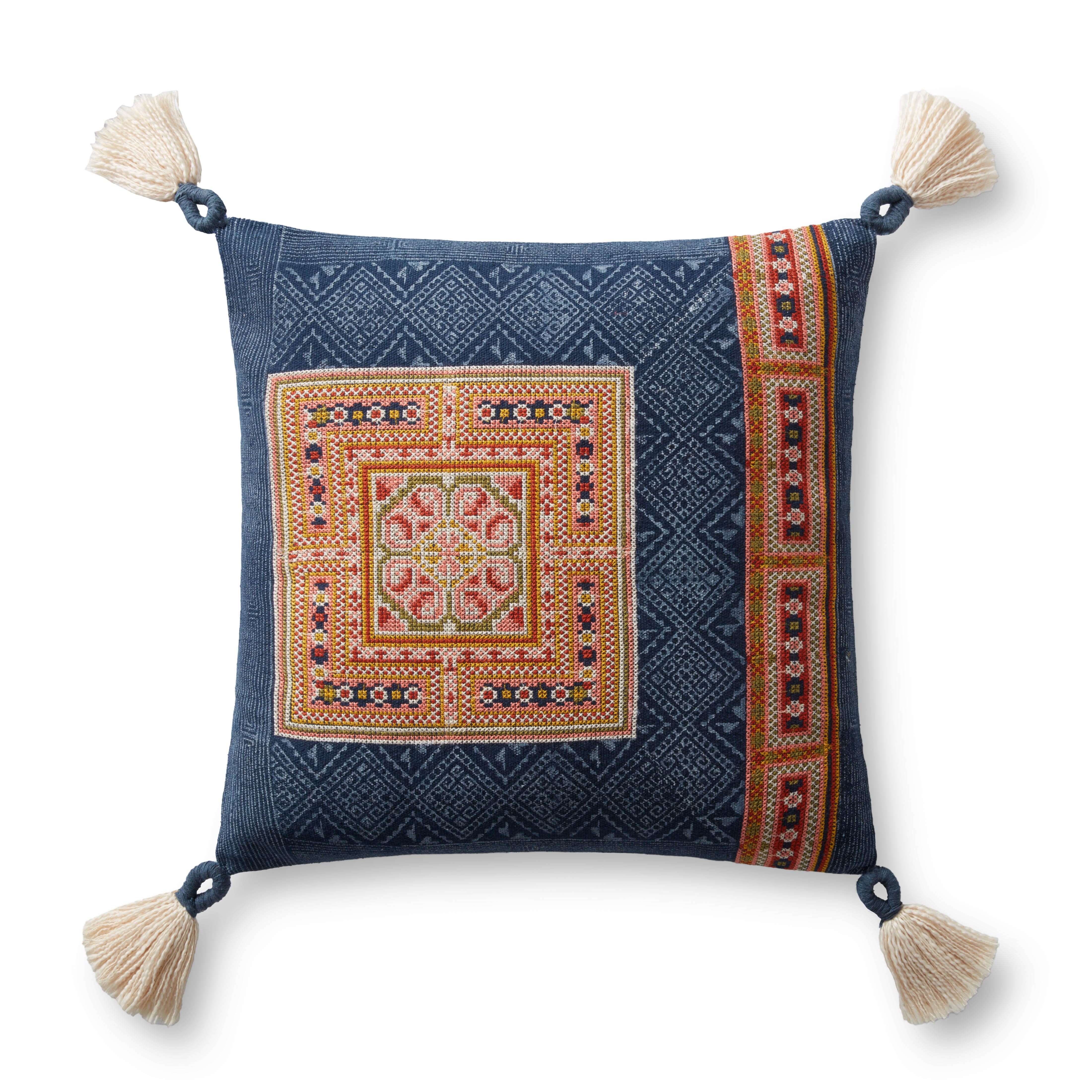 PILLOWS P0968 NAVY / MULTI 18" x 18" Cover w/Down - Image 0