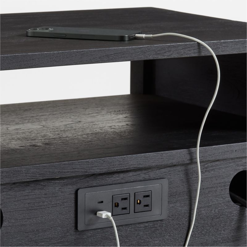 Linea Large Black Teak Wood Charging Nightstand - Image 4