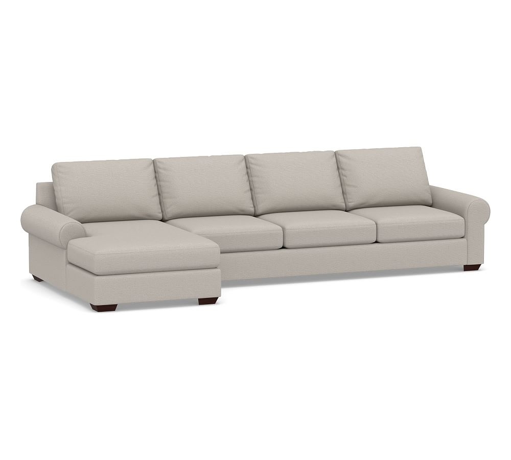 Big Sur Roll Arm Upholstered Right Arm Grand Sofa with Chaise Sectional, Down Blend Wrapped Cushions, Chunky Basketweave Stone - Image 0