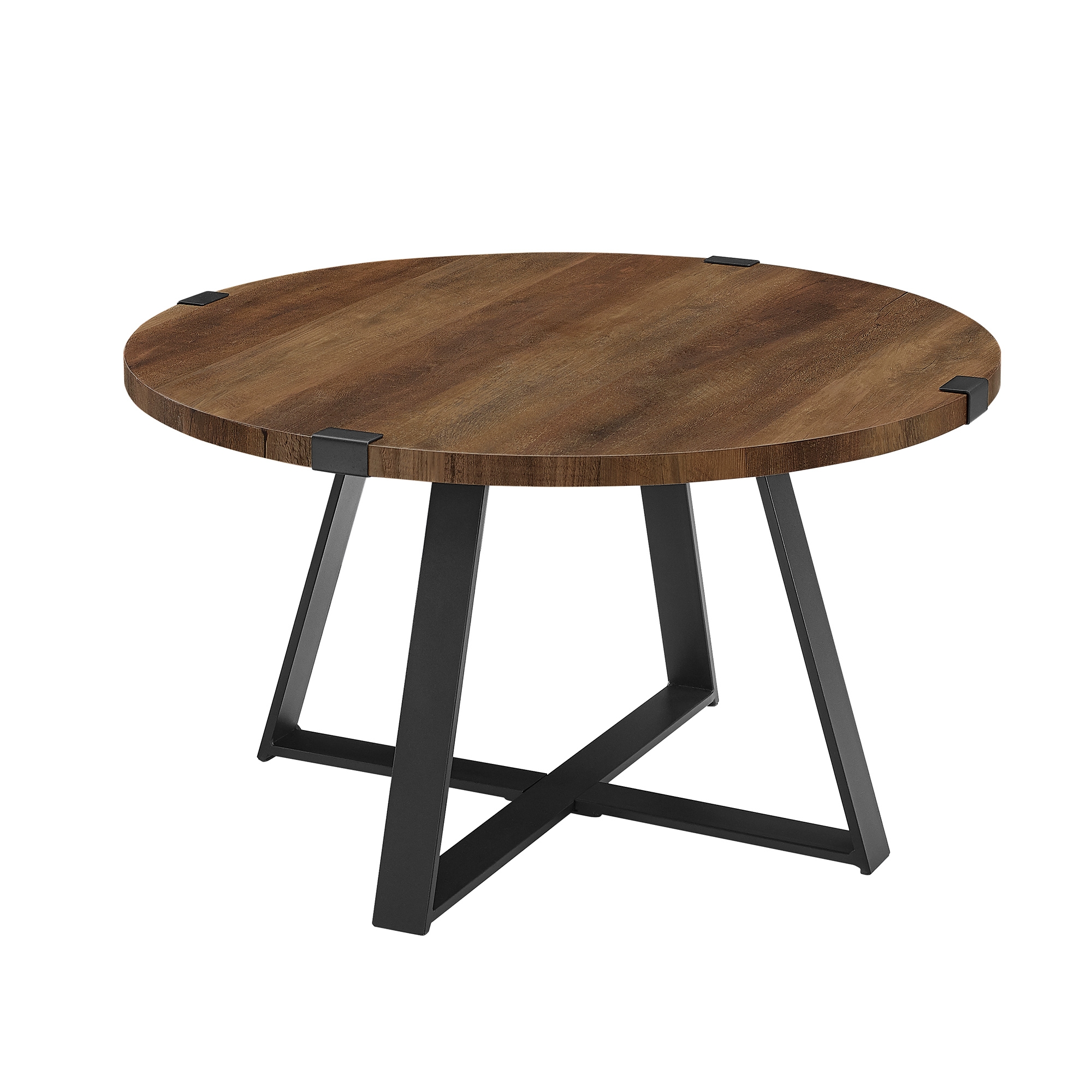 Faux Wrap Leg Urban Industrial Round Coffee Table - Rustic Oak/Black - Image 3
