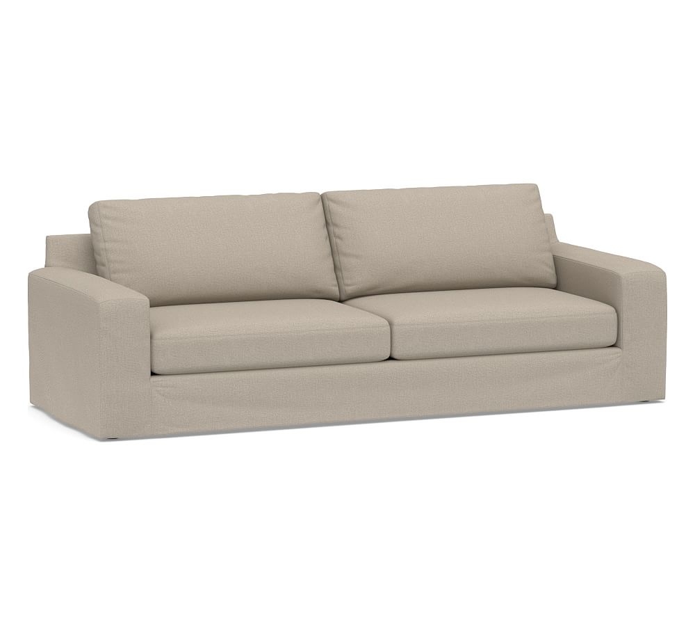Big Sur Square Arm Slipcovered Grand Sofa 2-Seater, Down Blend Wrapped Cushions, Performance Brushed Basketweave Sand - Image 0