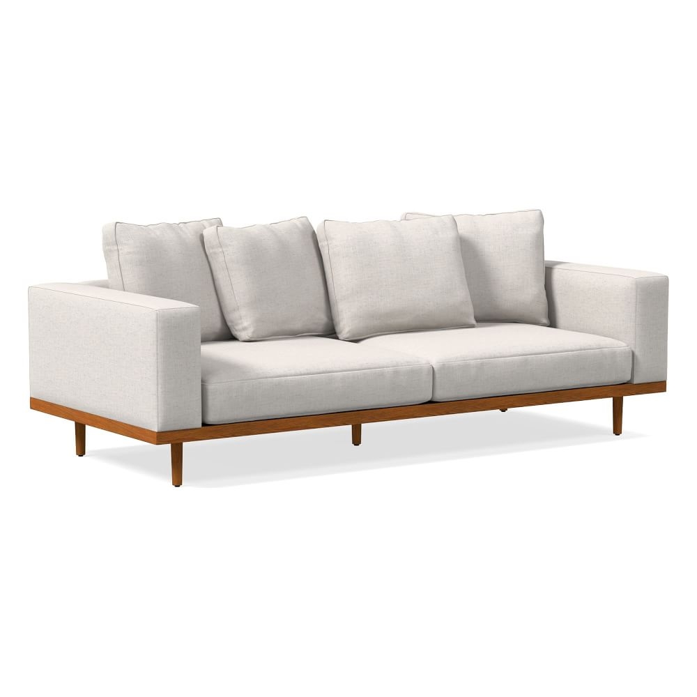 Newport 94" Toss-Back Cushion Sofa, Performance Coastal Linen, White, Pecan - Image 0