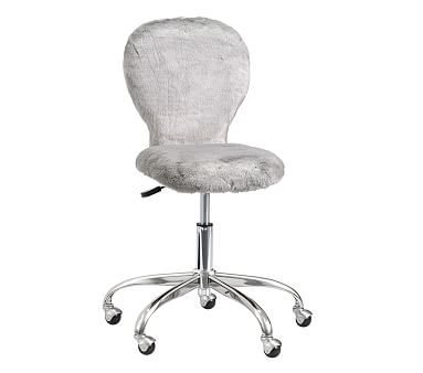 Swivel Round Upholstered Task Chair, Gray Fur, Unlimited Flat Rate Delivery - Image 0