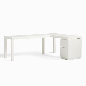 Parsons L-Shaped Desk & File Cabinet Set, White - Image 1