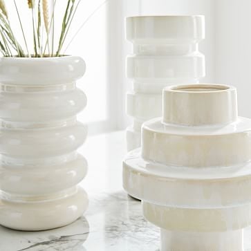 Stepped Form Ceramic Square Stacked, Transculent White - Image 1