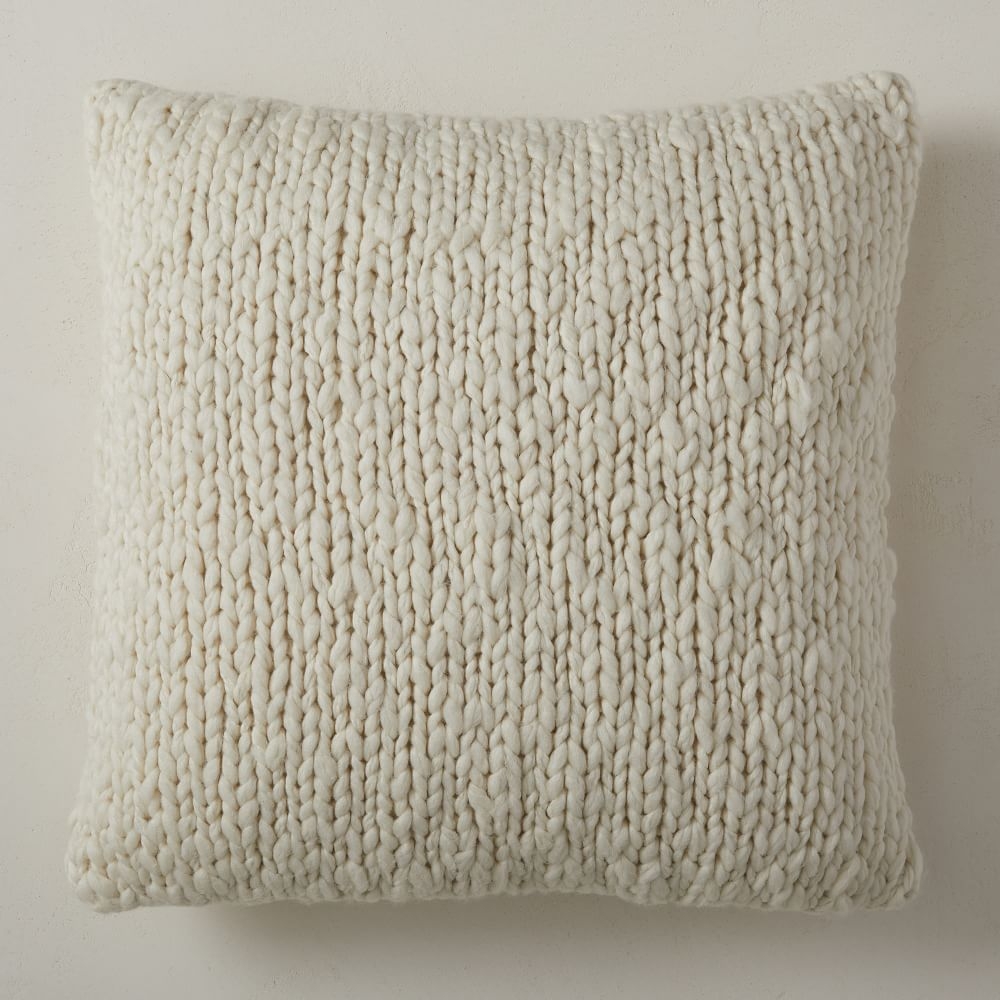 Wool Knit Pillow Cover, 20"x20", Alabaster - Image 0