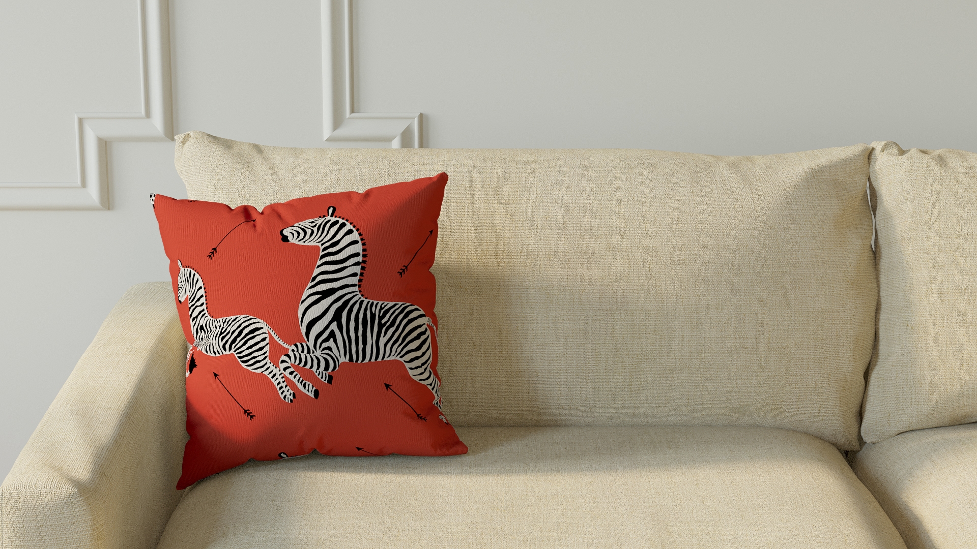 Throw Pillow 16", Coral Zebra, 16" x 16" - Image 2