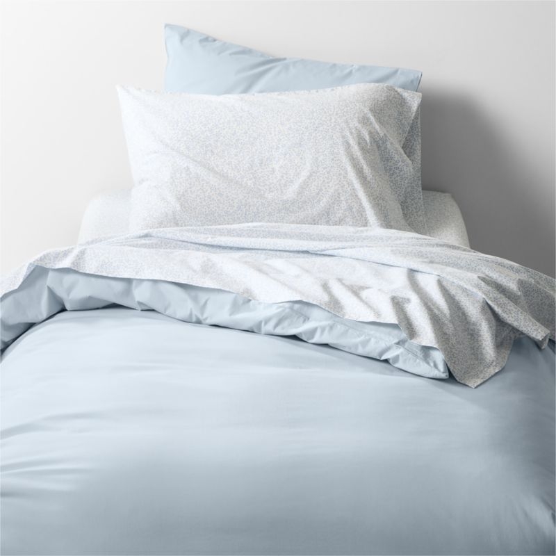 CozyCloud Organic Cotton Mini Floral Sky Blue Twin XL Sheet Set - Image 4