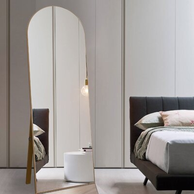 Full Length Arch Floor Mirror With Stand, Gold, 64" - Image 0