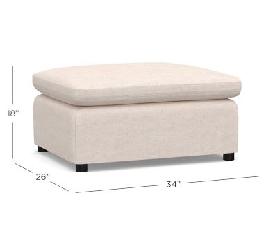 Bolinas Upholstered Ottoman, Down Blend Wrapped Cushions, Performance Heathered Basketweave Alabaster White - Image 1