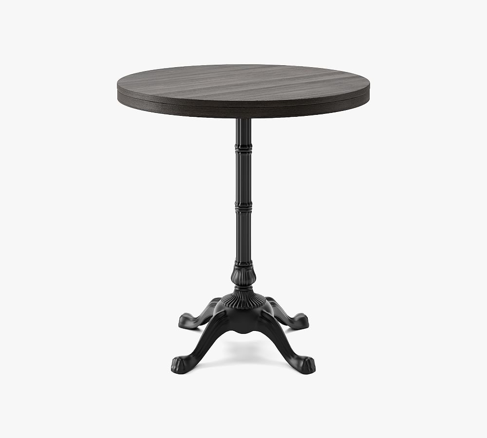 30" Round Pedestal Dining Table, Blackened Oak Wood Top, Small Bistro Base - Image 0