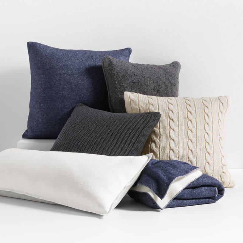 Storm Grey Wool Blend 23''x23 Fisherman Knit Throw Pillow with Feather Insert - Image 2