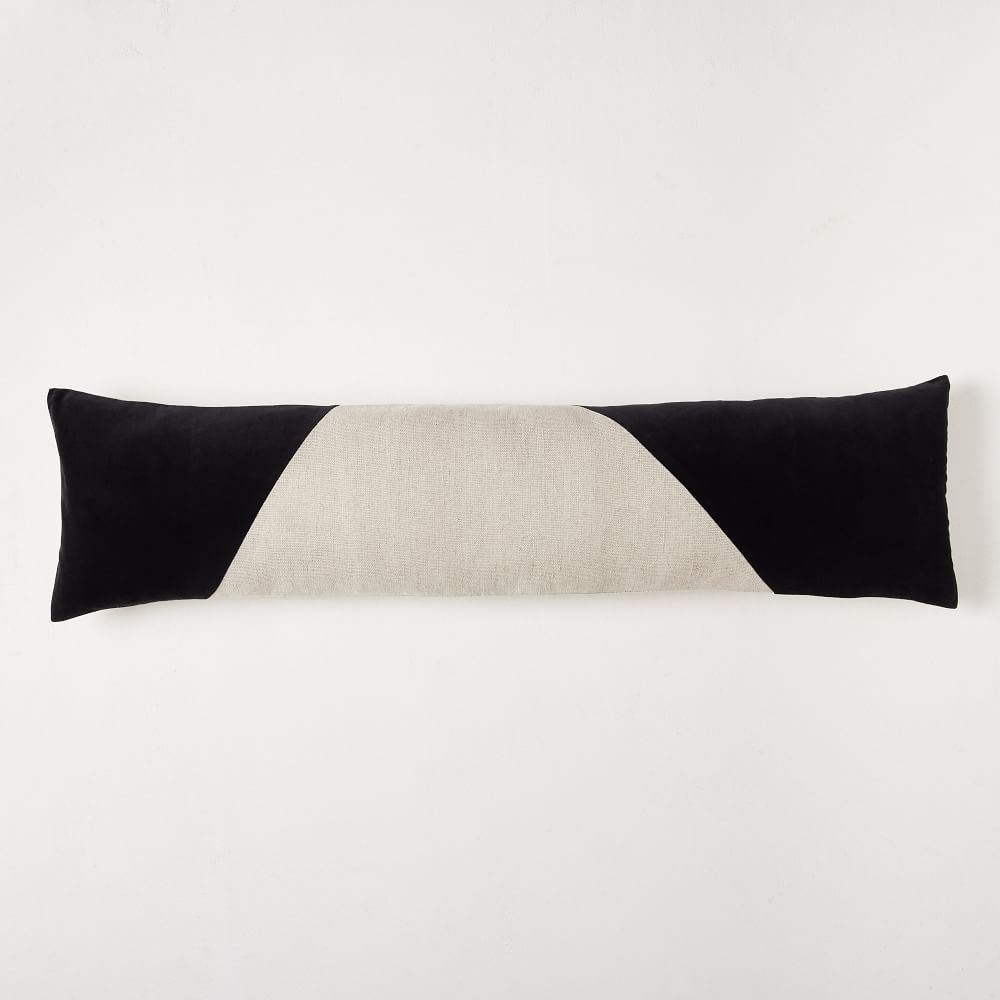 Cotton Linen & Velvet Corners Pillow Cover, 12"x46", Black - Image 0
