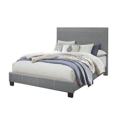 Eastern King Bed With Fabric Wrapped Frame And Panel Headboard, Gray - Image 0