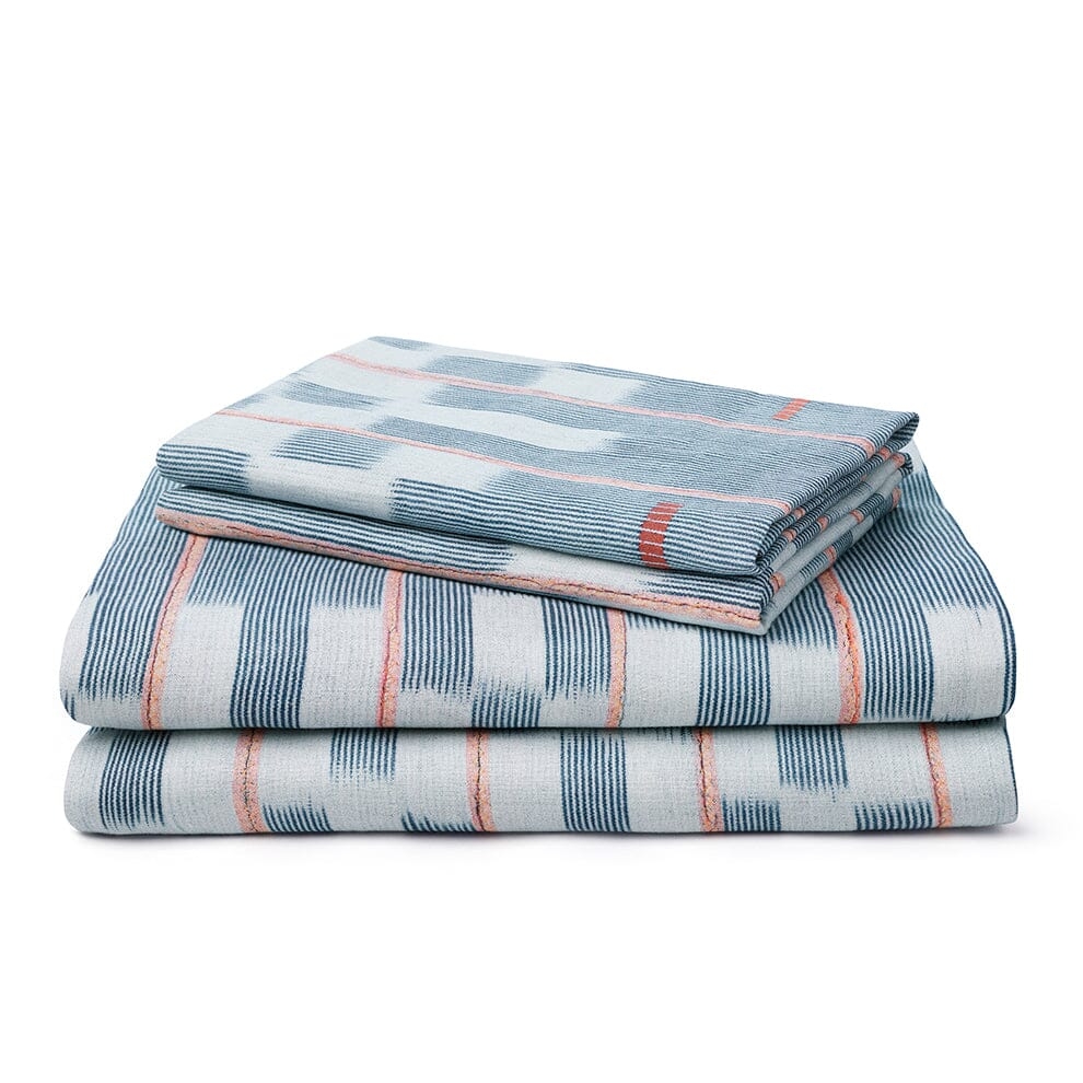 Chambray Lattice Baule Sheet Set by St. Frank | Blue | Cal King | Cotton - Image 0