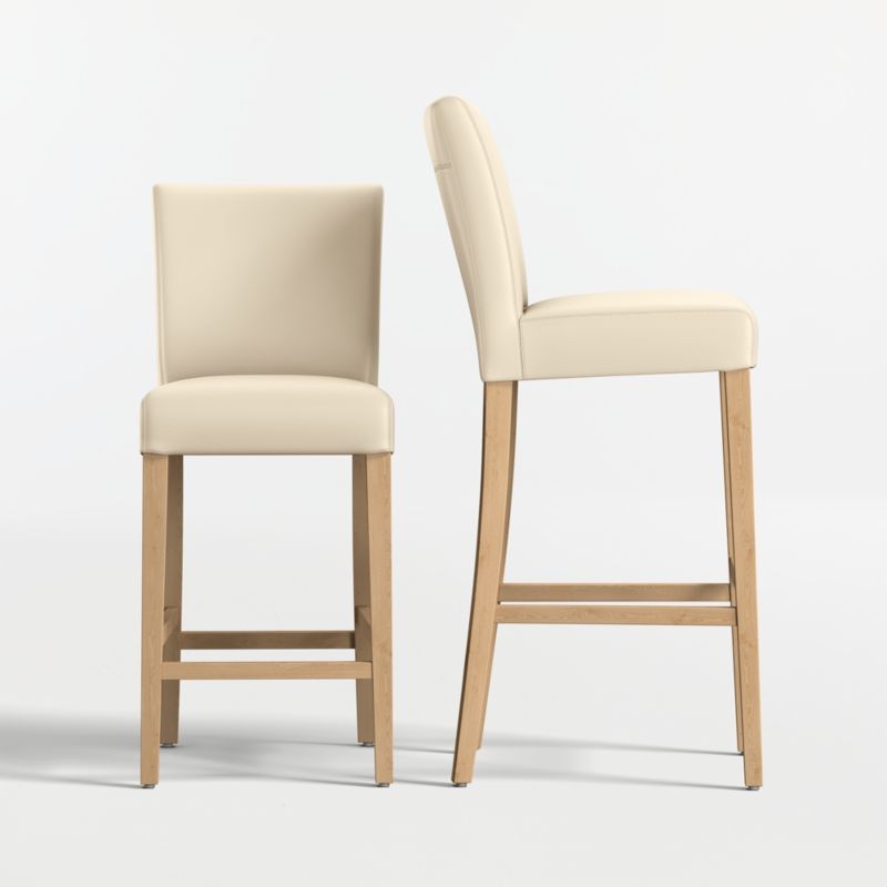 Lowe Ivory Leather Counter Stool with Natural Wood Legs - Image 1