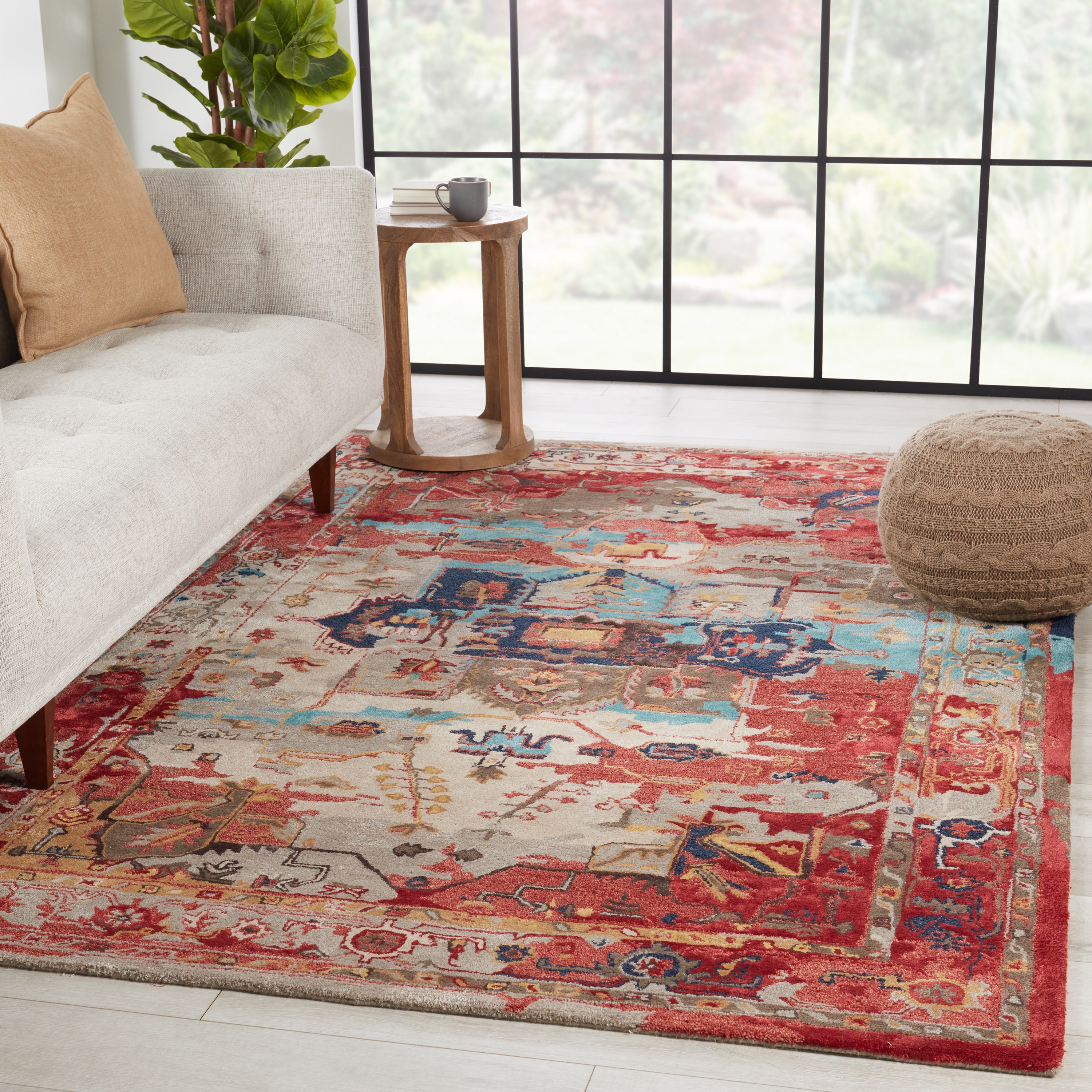 Lilith Handmade Medallion Red/ Aqua Area Rug (5'X8') - Image 4