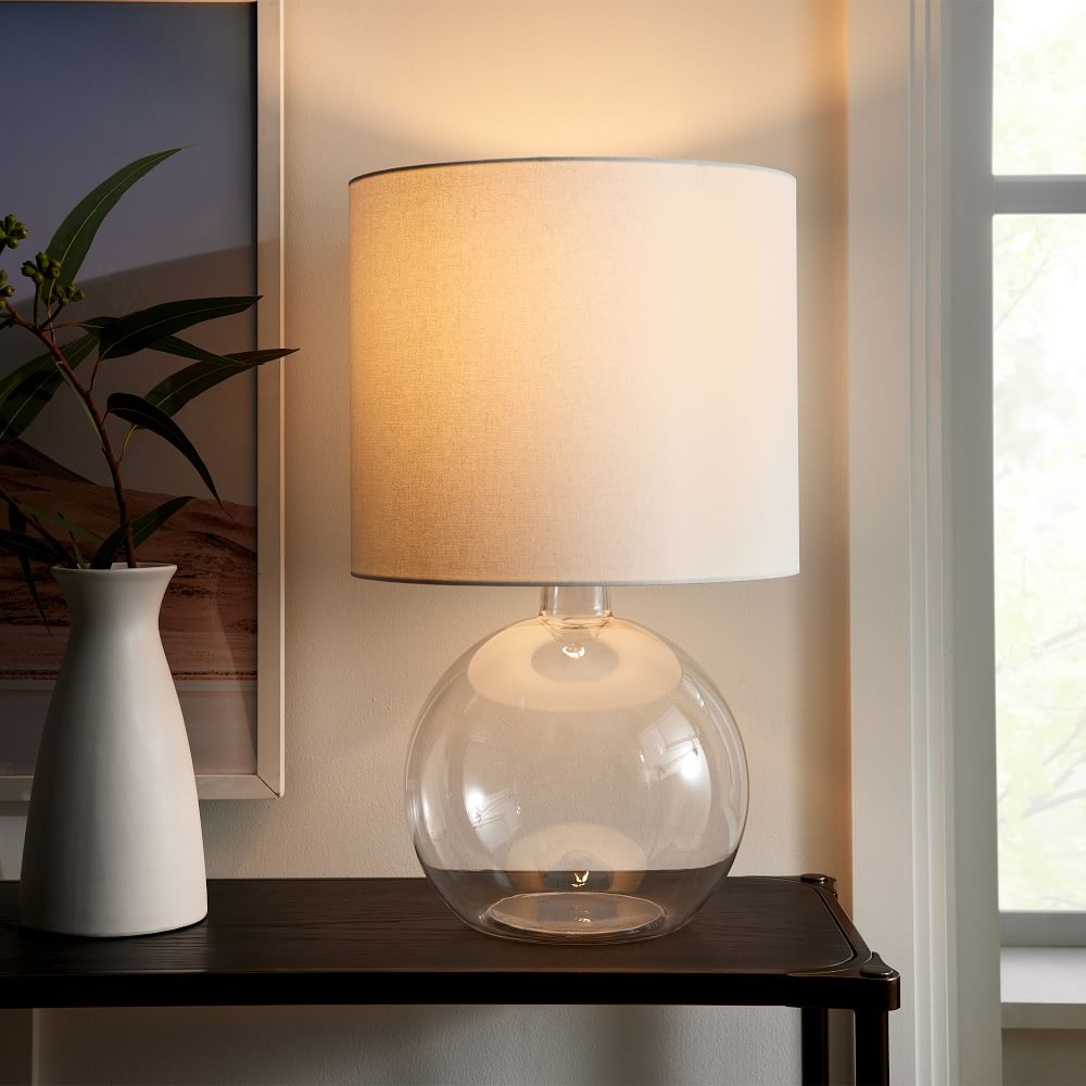 Foundational Table Lamp Clear White Linen (25") - Image 0