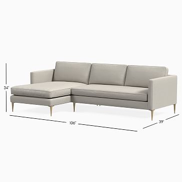 Harris Loft 106" Left 2-Piece Chaise Sectional, Performance Coastal Linen, Anchor Gray, Polished Stainless Steel - Image 3