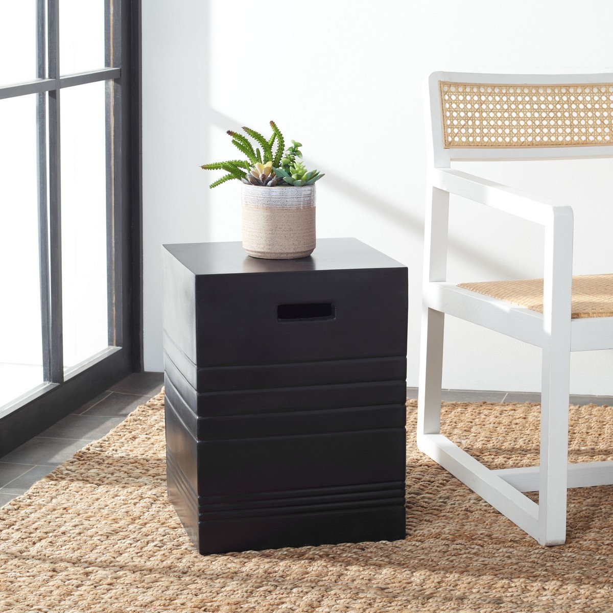 Deidara Concrete Accent Stool - Black - Safavieh - Image 1