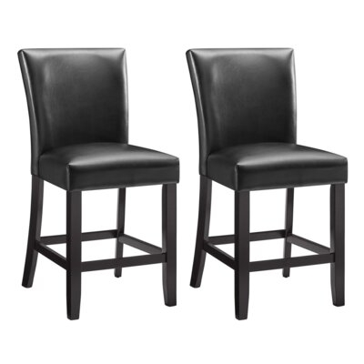 Set Of 2 Bar Stool With Middle Back, Solid Wood Legs,  Breathing Leather, Upholstered Stools,26L X 19"W X 40"H, Red" - Image 0