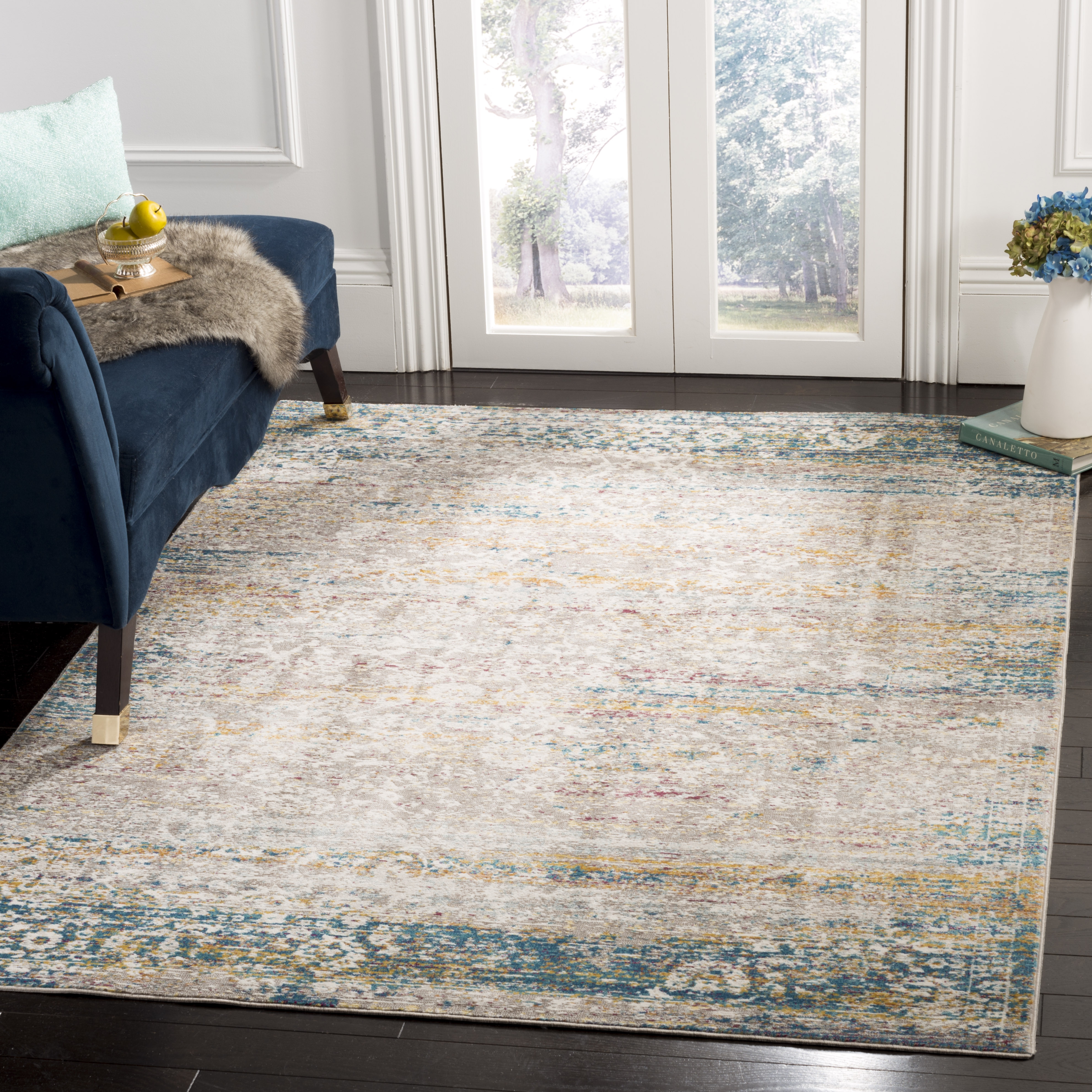 Arlo Home Woven Area Rug, ARA156C, Cream/Blue,  5' 1" X 7' 6" - Image 1
