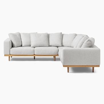 Newport Sectional Set 03: Left Arm Sofa, Corner, Right Arm Sofa Toss Back Cushion, Down, Performance Coastal Linen, White, Almond - Image 2