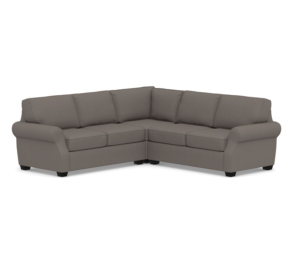 SoMa Fremont Roll Arm Upholstered 3-Piece L-Shaped Corner Sectional, Polyester Wrapped Cushions, Performance Heathered Tweed Graphite - Image 0
