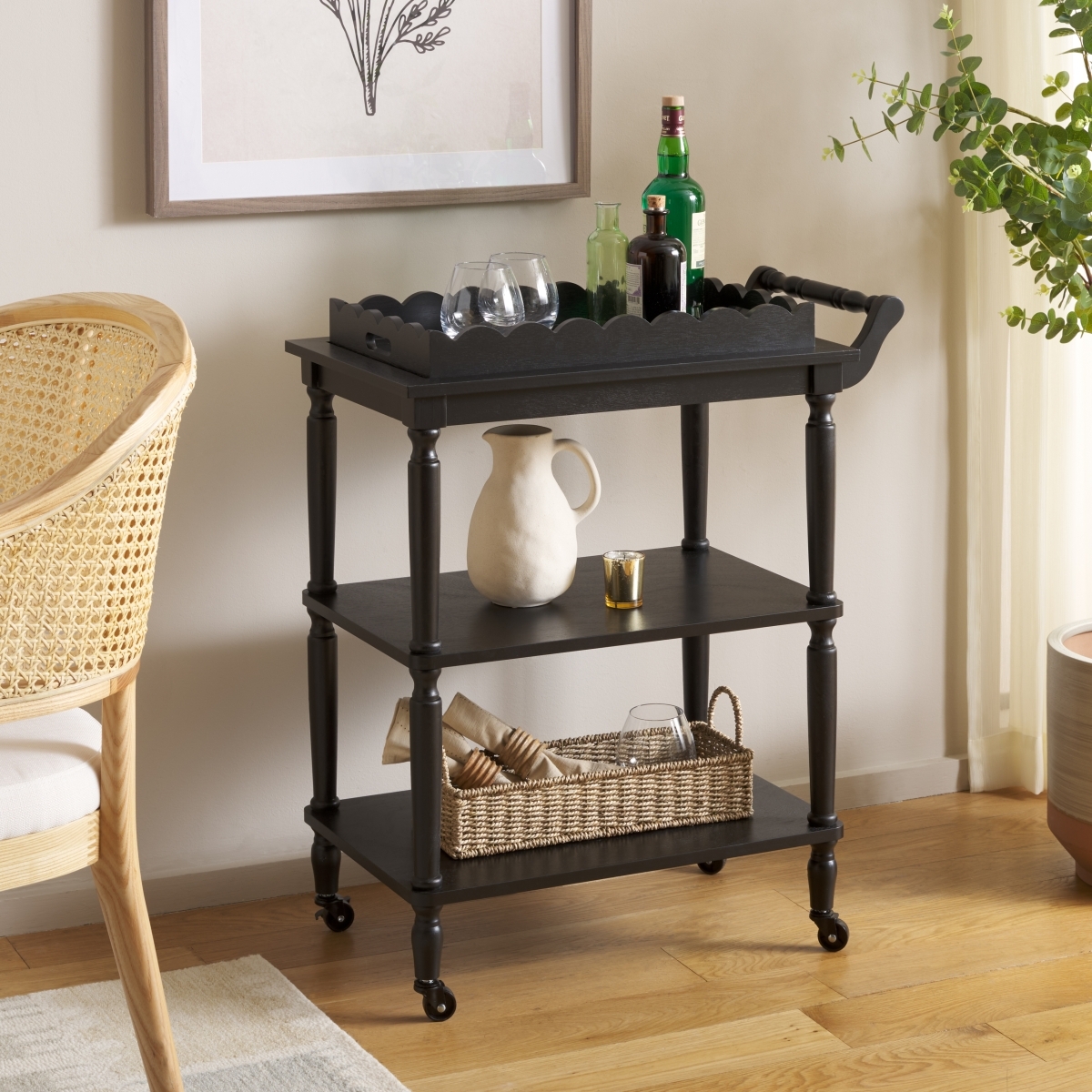 Haven 3 Tier Dining Cart - Matte Black - Image 1